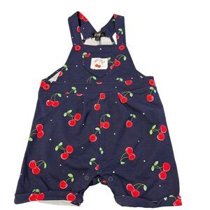 Picapino Infant Size 12 Months Navy Cherry One Piece Short All Sweet As A Cherry